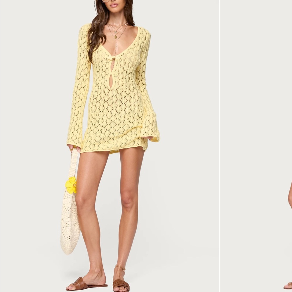 Edikted Brie Cut Out Crochet Mini Dress